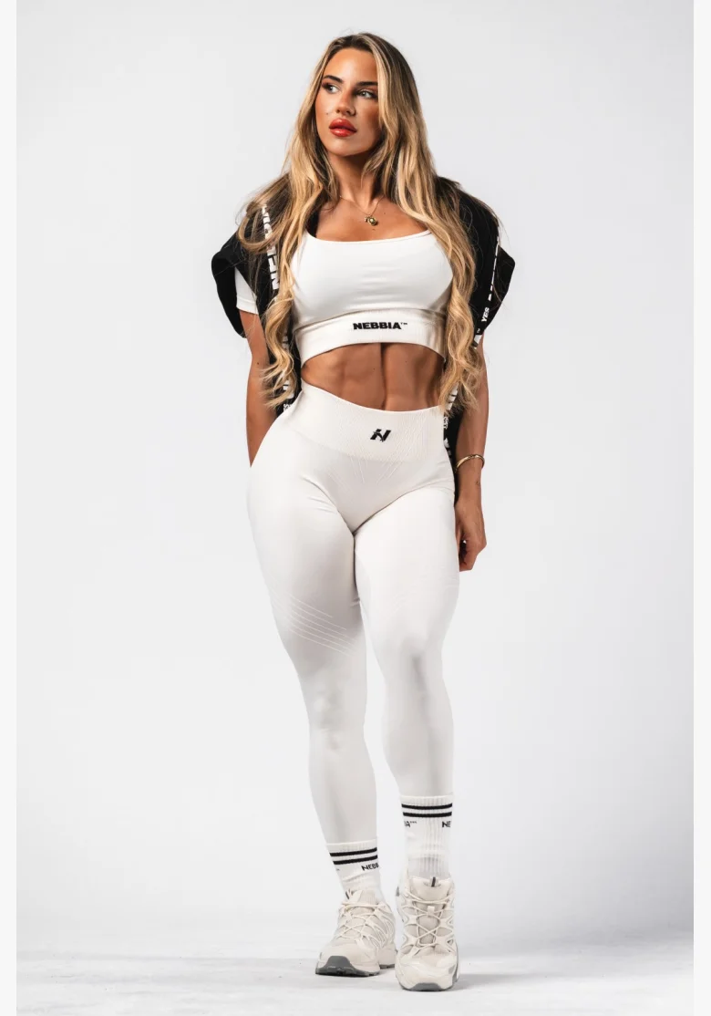 NEBBIA Tvarující bezešvé maximum push-up legíny FLOW SEAMLESS krémové