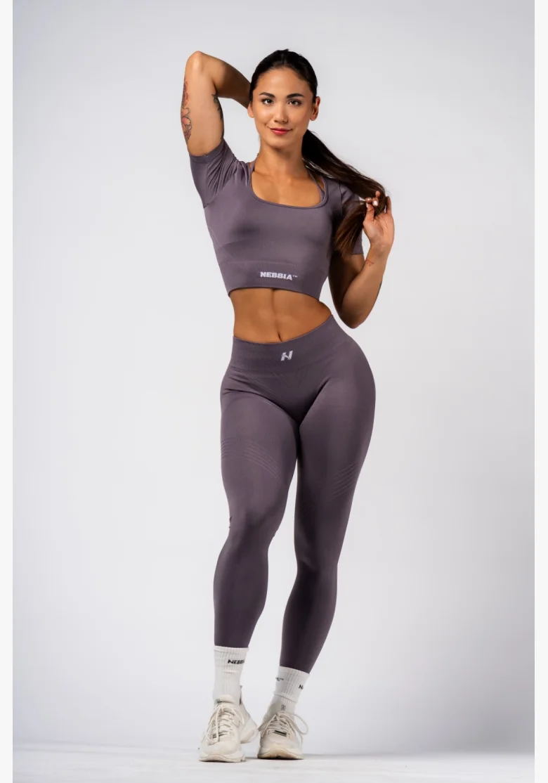 NEBBIA Tvarující bezešvý crop top FLOW SEAMLESS šedý