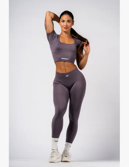 NEBBIA Tvarující bezešvý crop top FLOW SEAMLESS šedý