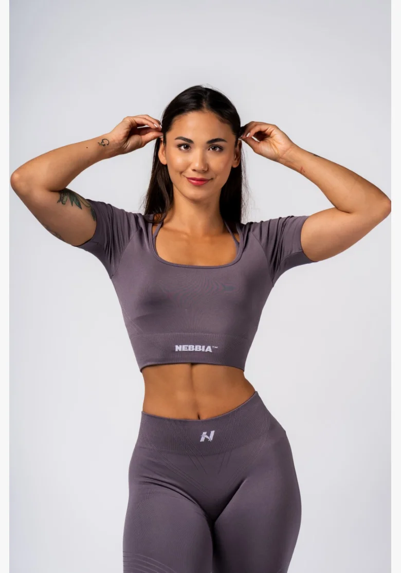 NEBBIA Tvarující bezešvý crop top FLOW SEAMLESS šedý