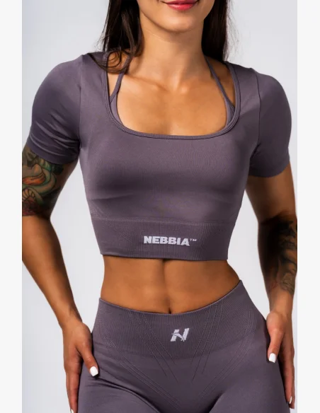 NEBBIA Tvarující bezešvý crop top FLOW SEAMLESS šedý