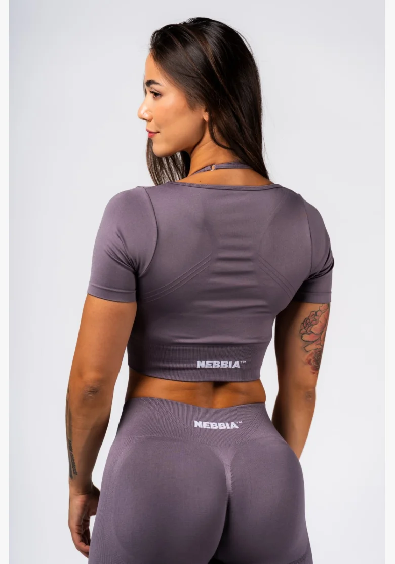 NEBBIA Tvarující bezešvý crop top FLOW SEAMLESS šedý