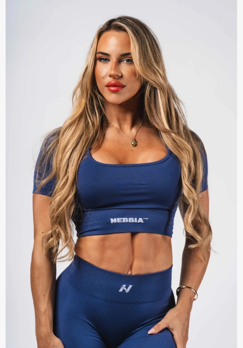 NEBBIA Tvarující bezešvý crop top FLOW SEAMLESS modré
