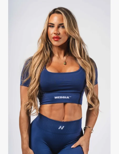 NEBBIA Tvarující bezešvý crop top FLOW SEAMLESS modré