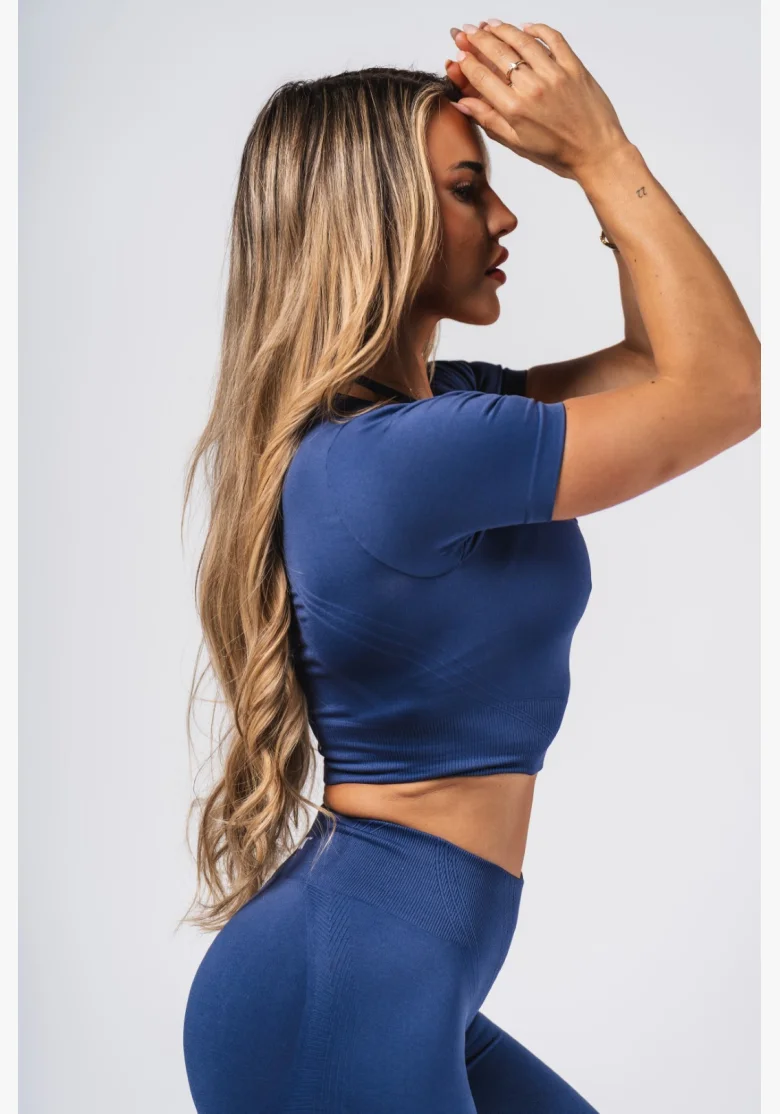 NEBBIA Tvarující bezešvý crop top FLOW SEAMLESS modré