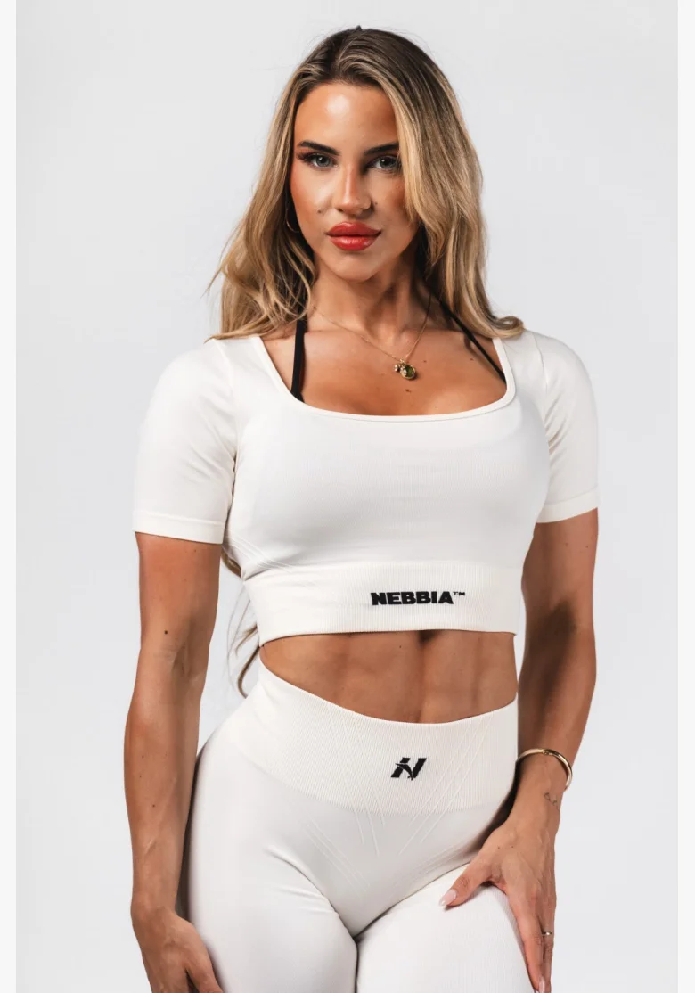NEBBIA Tvarující bezešvý crop top FLOW SEAMLESS krémový