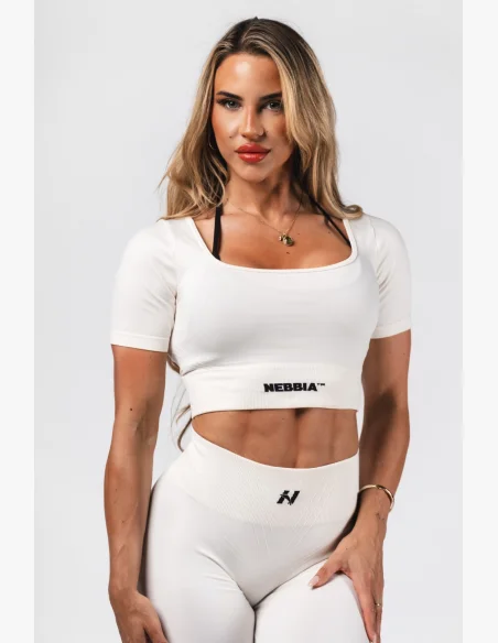 NEBBIA Tvarující bezešvý crop top FLOW SEAMLESS krémový