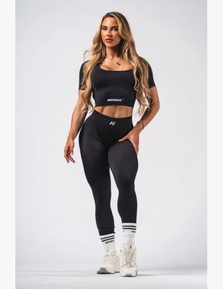 NEBBIA Tvarující bezešvý crop top FLOW SEAMLESS černý