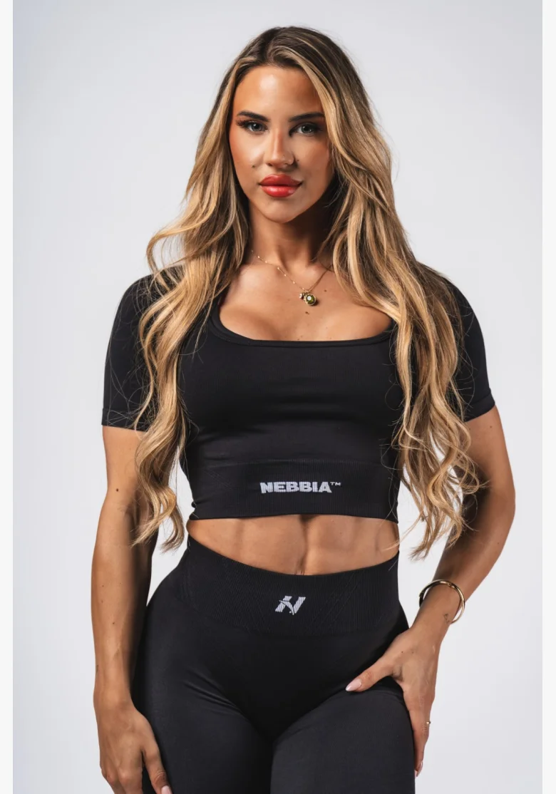 NEBBIA Tvarující bezešvý crop top FLOW SEAMLESS černý