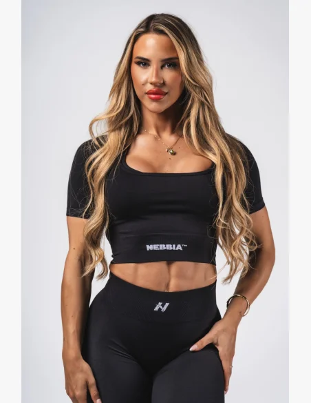 NEBBIA Tvarující bezešvý crop top FLOW SEAMLESS černý