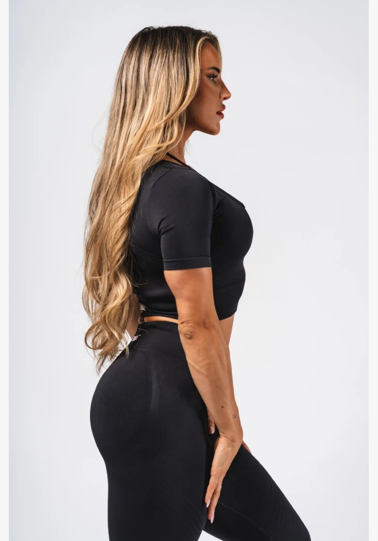 NEBBIA Tvarující bezešvý crop top FLOW SEAMLESS černý
