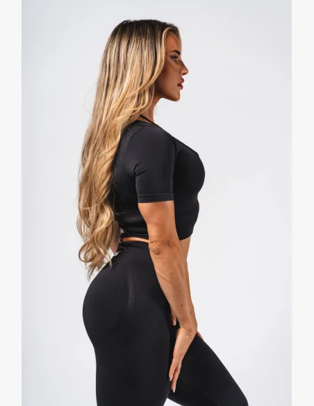 NEBBIA Tvarující bezešvý crop top FLOW SEAMLESS černý