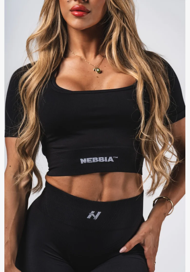 NEBBIA Tvarující bezešvý crop top FLOW SEAMLESS černý