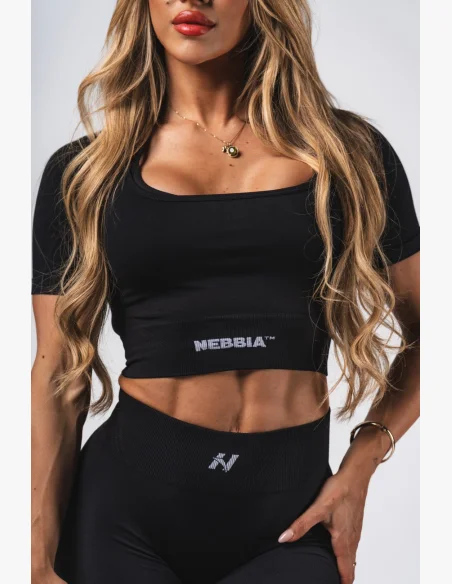 NEBBIA Tvarující bezešvý crop top FLOW SEAMLESS černý