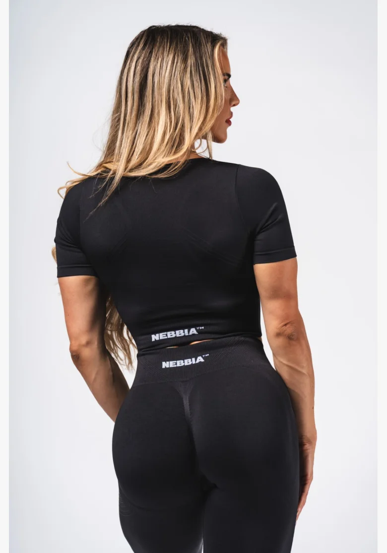 NEBBIA Tvarující bezešvý crop top FLOW SEAMLESS černý