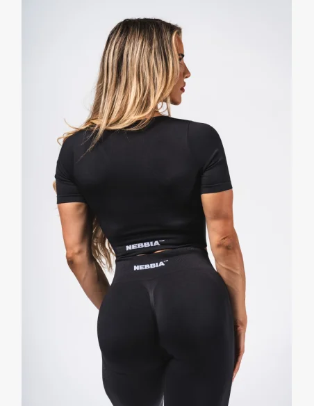 NEBBIA Tvarující bezešvý crop top FLOW SEAMLESS černý