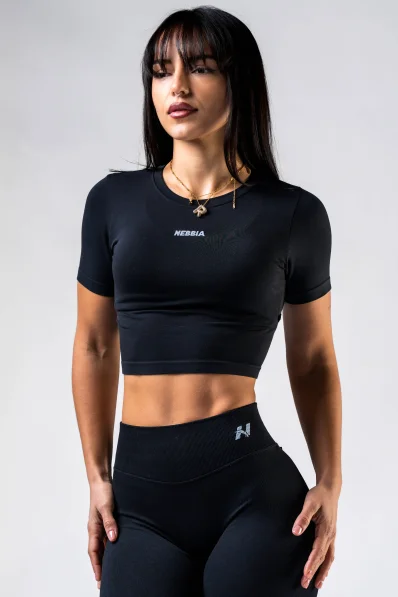 NEBBIA Seamless crop top s krátkým rukávem POWER černý