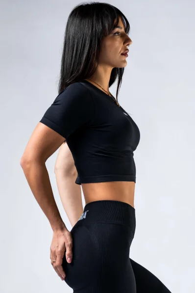 NEBBIA Seamless crop top s krátkým rukávem POWER černý 2