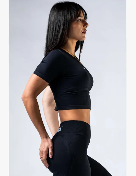 NEBBIA Seamless crop top s krátkým rukávem POWER černý