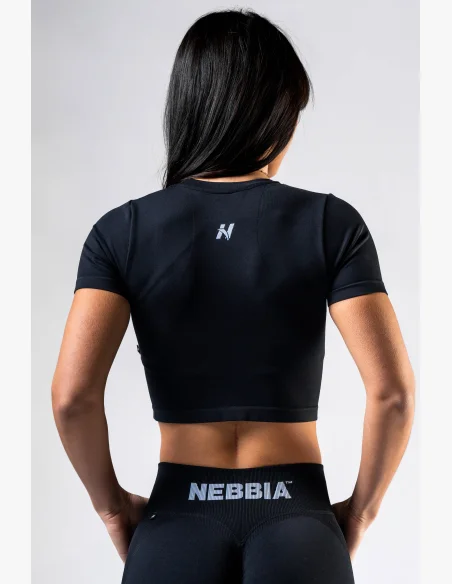 NEBBIA Seamless crop top s krátkým rukávem POWER černý