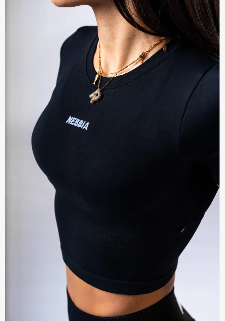 NEBBIA Seamless crop top s krátkým rukávem POWER černý