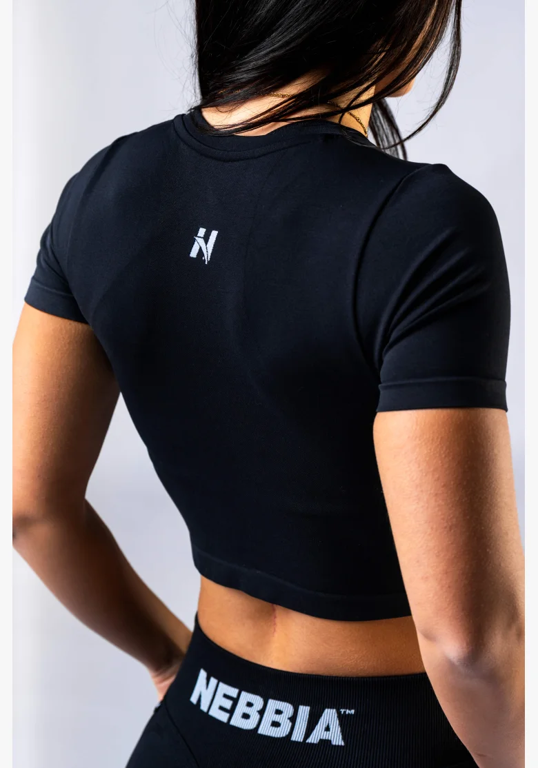 NEBBIA Seamless crop top s krátkým rukávem POWER černý