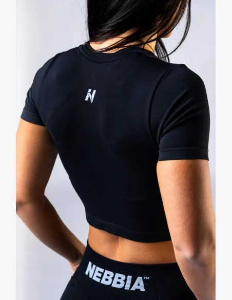 NEBBIA Seamless crop top s krátkým rukávem POWER černý