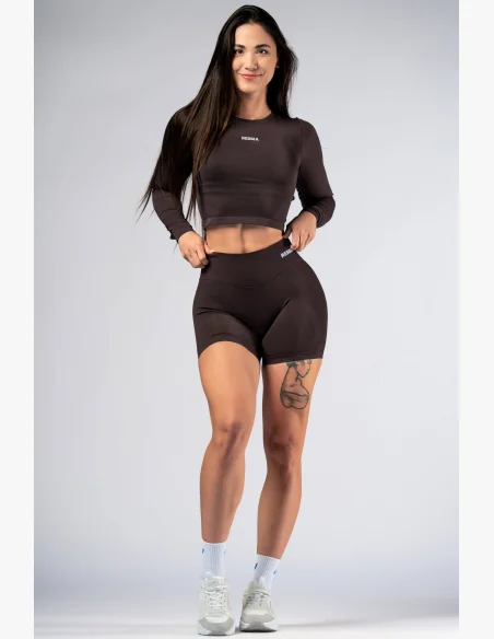 NEBBIA High-waist push-up šortky POWER hnědé