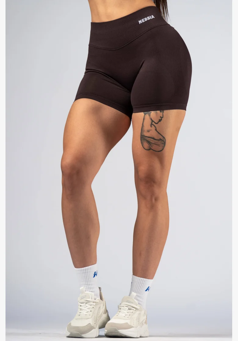 NEBBIA High-waist push-up šortky POWER hnědé
