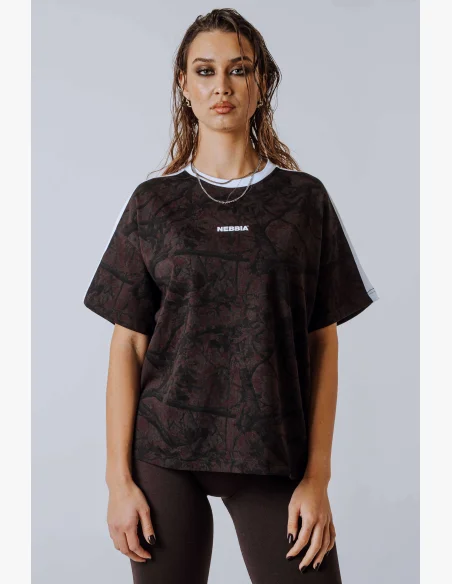 NEBBIA Relaxed fit tričko POWER camo hnědé