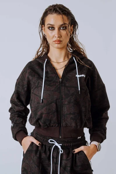 NEBBIA Mikina na zip s kapucí POWER camo tmavá