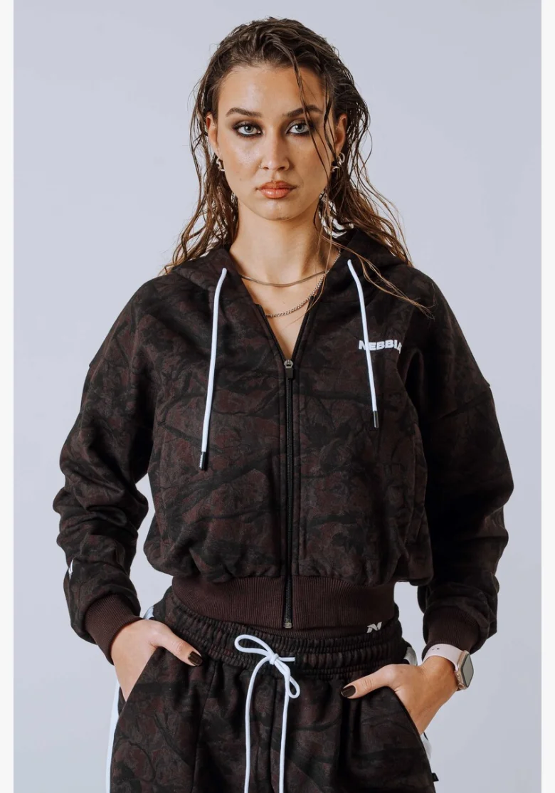 NEBBIA Mikina na zip s kapucí POWER camo tmavá