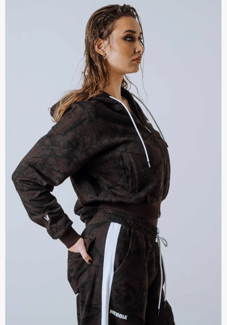 NEBBIA Mikina na zip s kapucí POWER camo tmavá