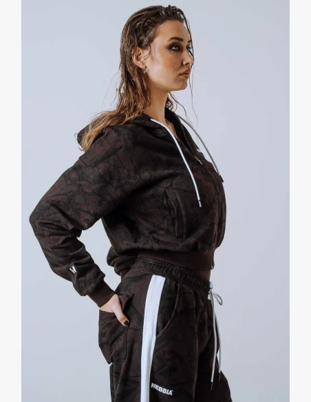 NEBBIA Mikina na zip s kapucí POWER camo tmavá