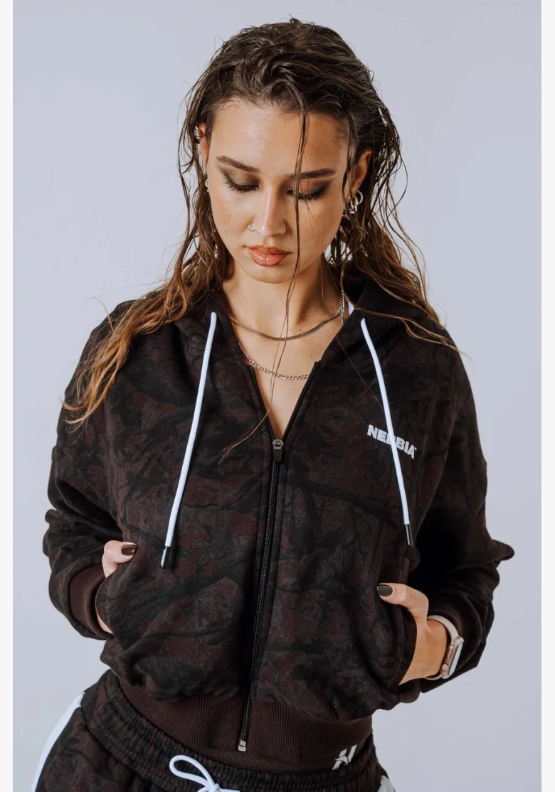 NEBBIA Mikina na zip s kapucí POWER camo tmavá
