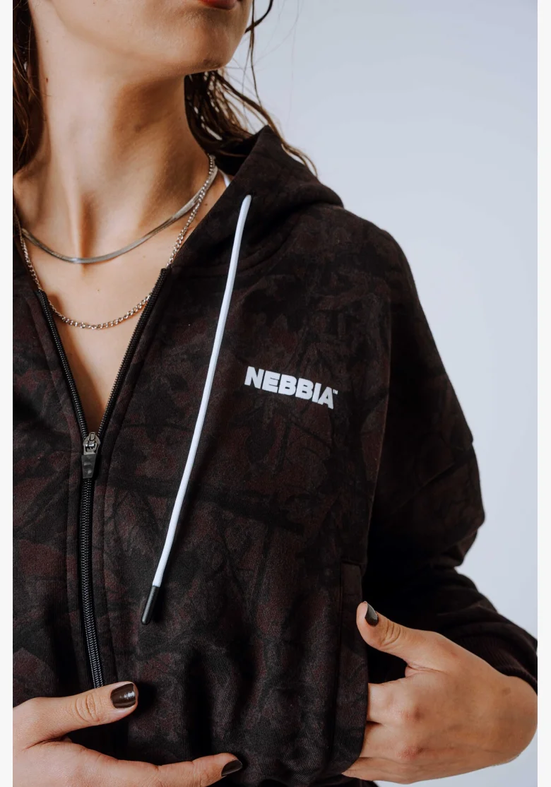 NEBBIA Mikina na zip s kapucí POWER camo tmavá