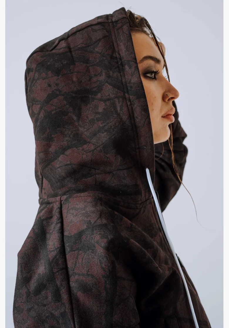 NEBBIA Mikina na zip s kapucí POWER camo tmavá