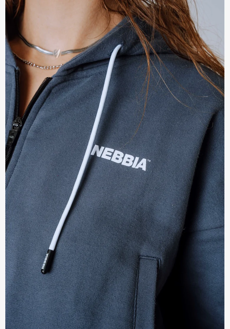 NEBBIA Mikina na zip s kapucí POWER šedá
