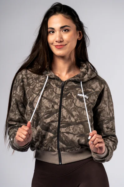 NEBBIA Mikina na zip s kapucí POWER camo bledá
