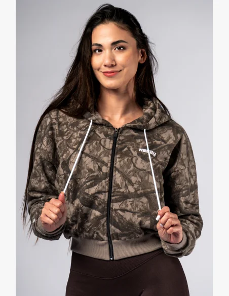 NEBBIA Mikina na zip s kapucí POWER camo bledá