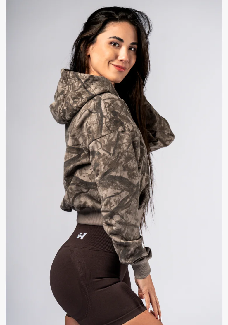 NEBBIA Mikina na zip s kapucí POWER camo bledá