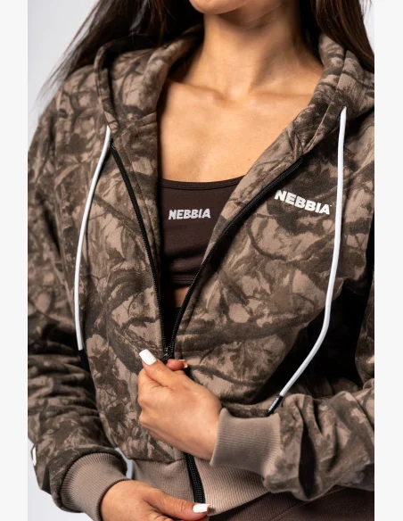 NEBBIA Mikina na zip s kapucí POWER camo bledá