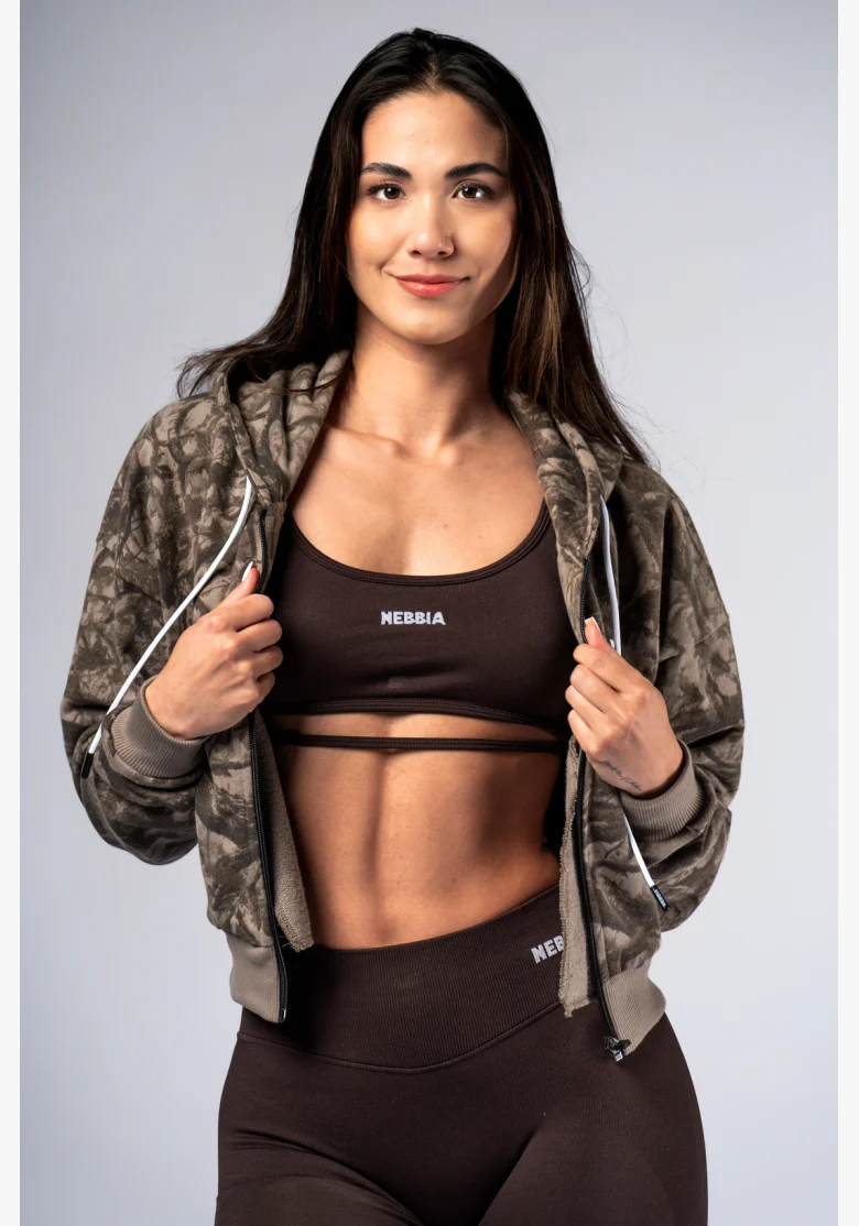 NEBBIA Mikina na zip s kapucí POWER camo bledá
