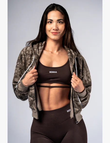 NEBBIA Mikina na zip s kapucí POWER camo bledá