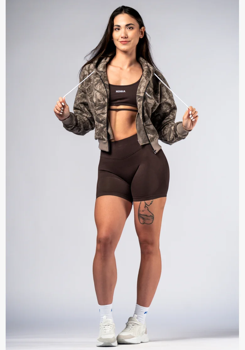 NEBBIA Mikina na zip s kapucí POWER camo bledá