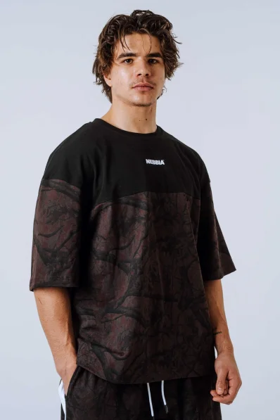 NEBBIA Oversized triko POWER camo tmavé
