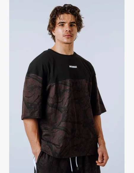 NEBBIA Oversized triko POWER camo tmavé