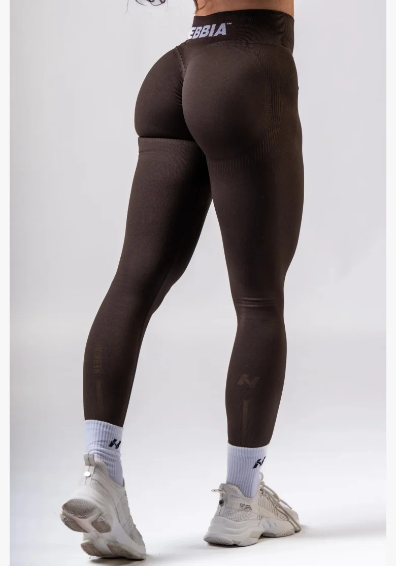 NEBBIA High-waist push-up legíny POWER hnědé