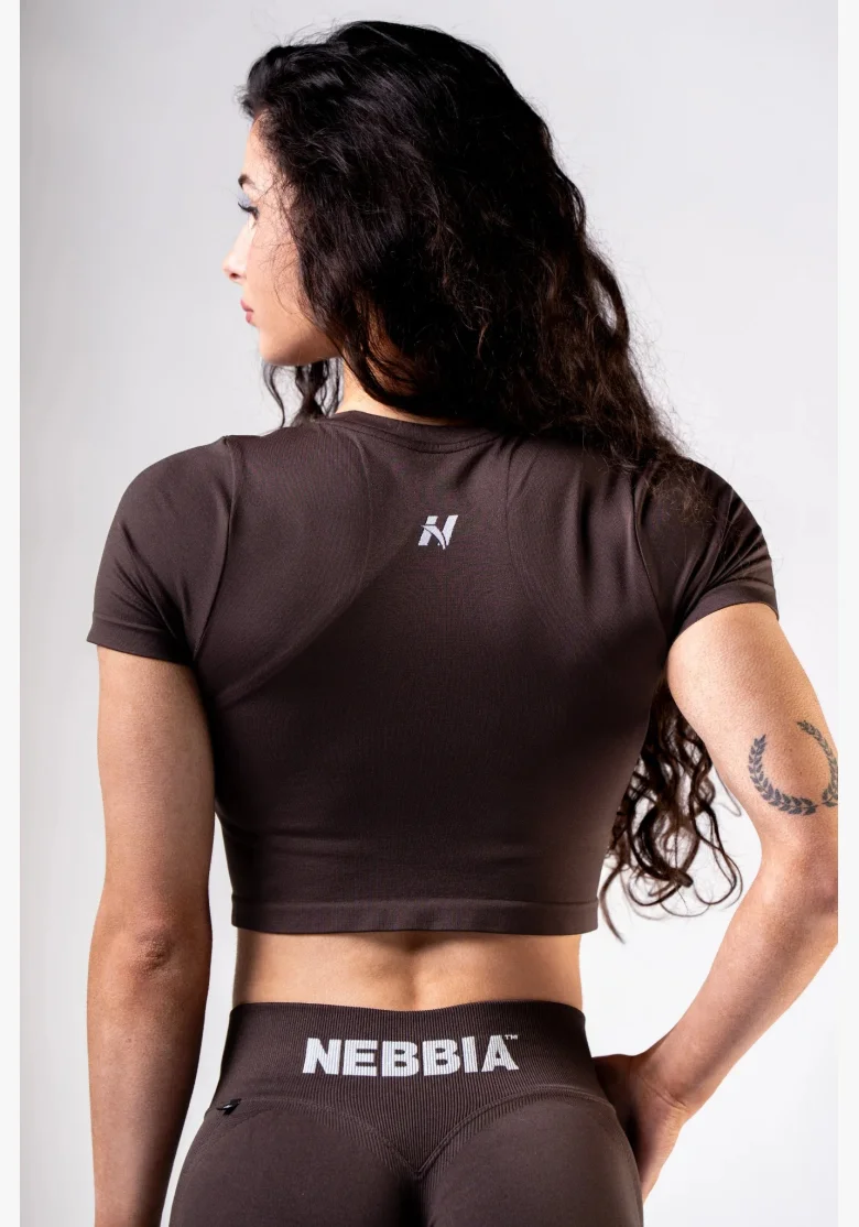 NEBBIA Seamless crop top s krátkým rukávem POWER hnědý