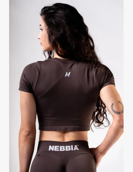 NEBBIA Seamless crop top s krátkým rukávem POWER hnědý